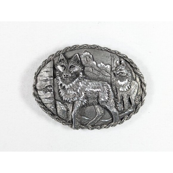 1996 EJC Large Oval WOLF Pair belt buckle, South Western style 3-D Pewter - Picture 2 of 10